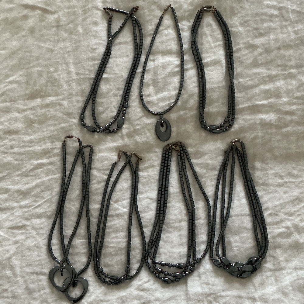 Set of 15 Beaded Hematite Assorted Necklaces